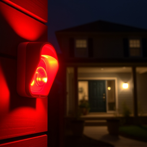 flashing red home security alert light at night