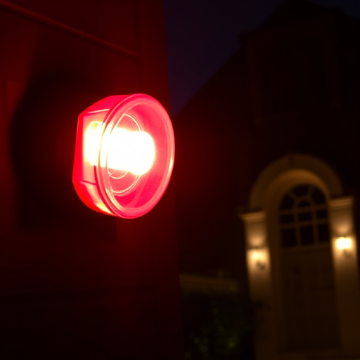 flashing red home security alert light at night