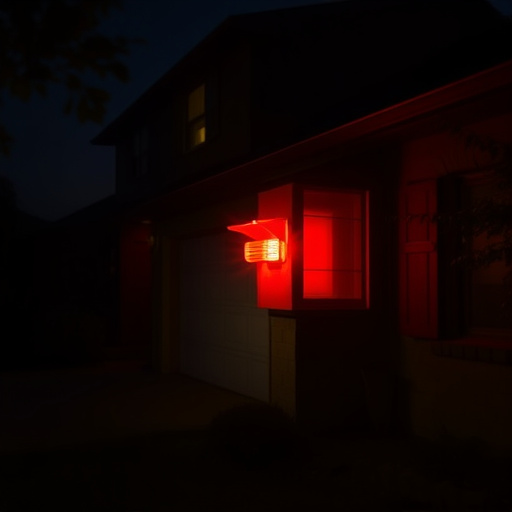 flashing red home security alert light at night