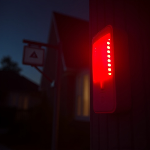 flashing red home security alert light at night
