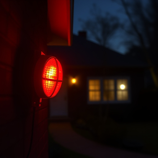 flashing red home security alert light at night