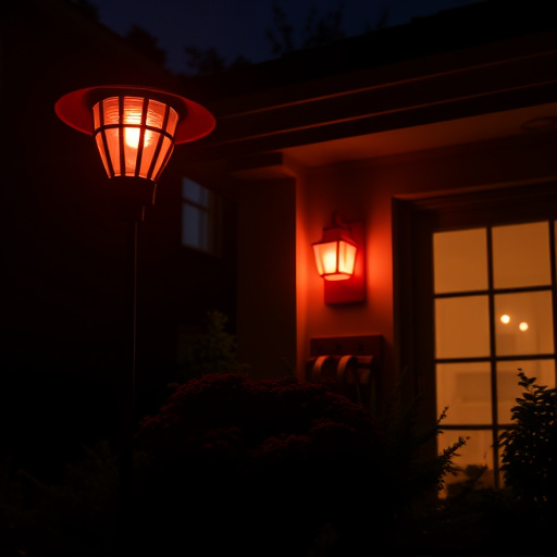 flashing red home security alert light at night
