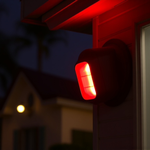 flashing red home security alert light at night