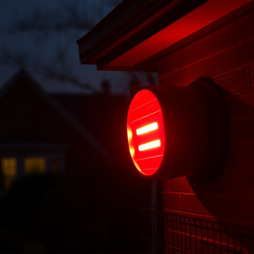 flashing red home security alert light at night
