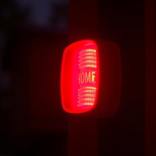 flashing red home security alert light at night