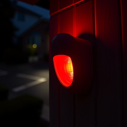 flashing red home security alert light at night