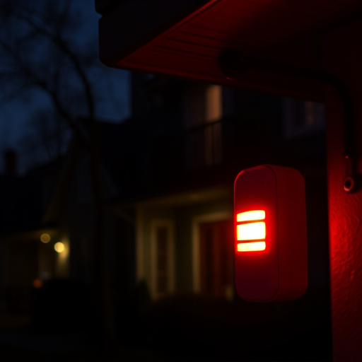 flashing red home security alert light at night