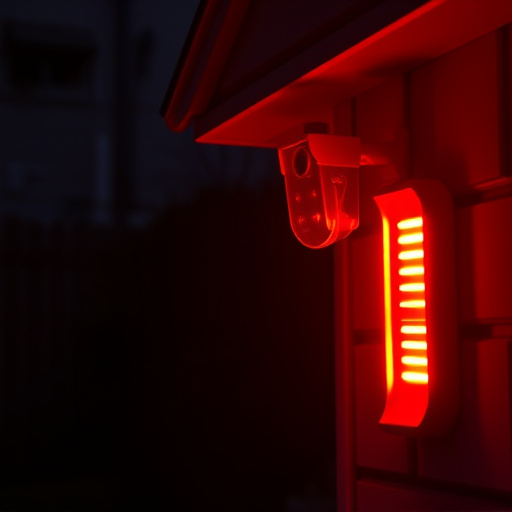flashing red home security alert light at night