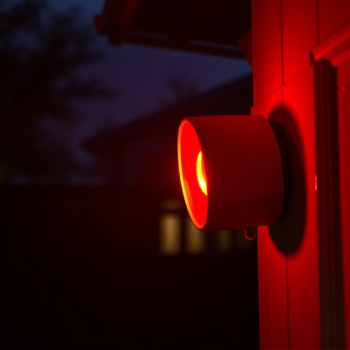 flashing red home security alert light at night