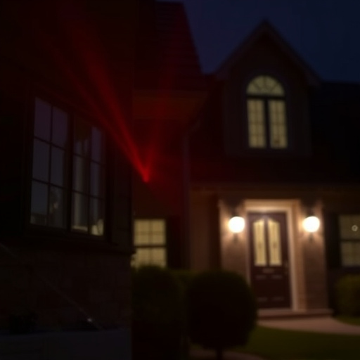 flashing red home security alert light at night