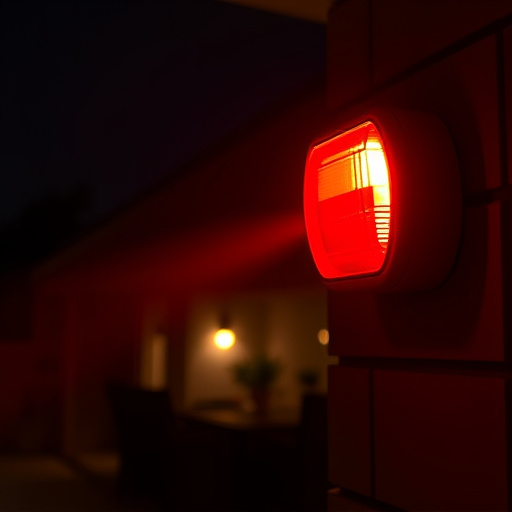 flashing red home security alert light at night