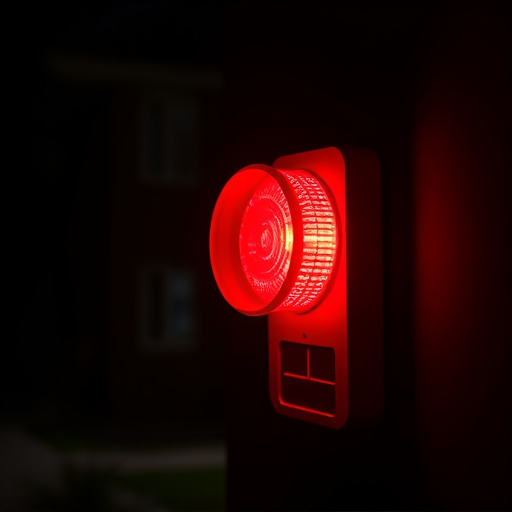 flashing red home security alert light at night