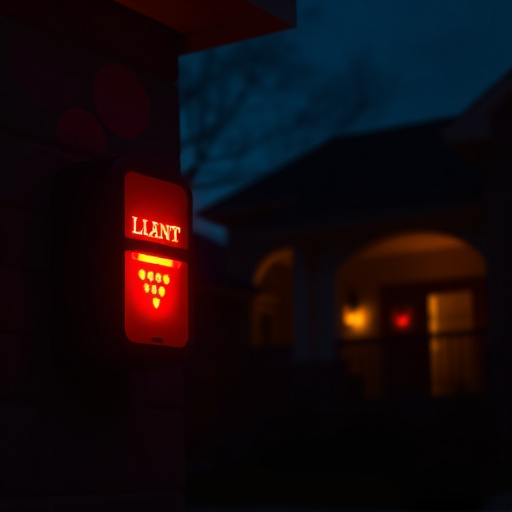 flashing red home security alert light at night