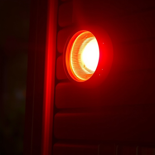 flashing red home security alert light at night