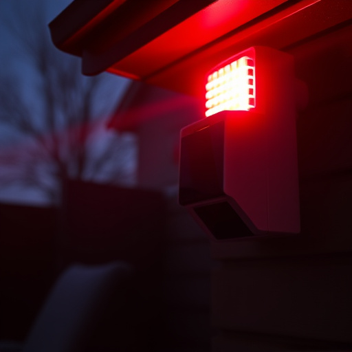 flashing red home security alert light at night
