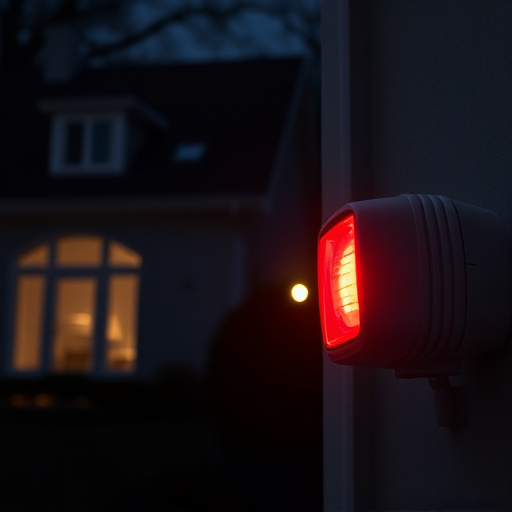 flashing red home security alert light at night