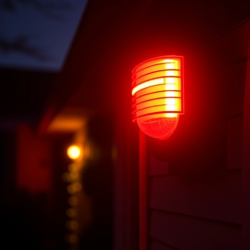 flashing red home security alert light at night