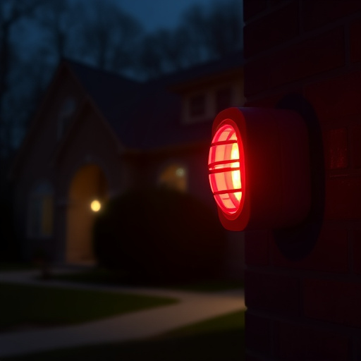 flashing red home security alert light at night