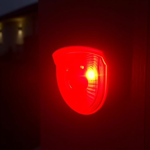 flashing red home security alert light at night