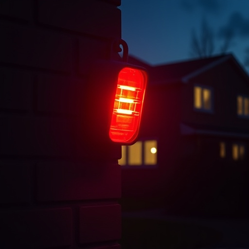 flashing red home security alert light at night