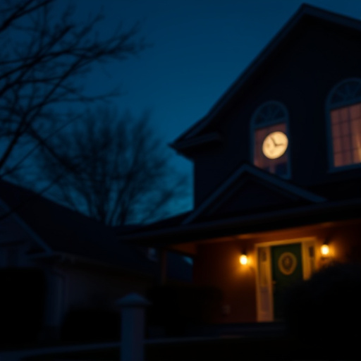 flashing red home security alert light at night