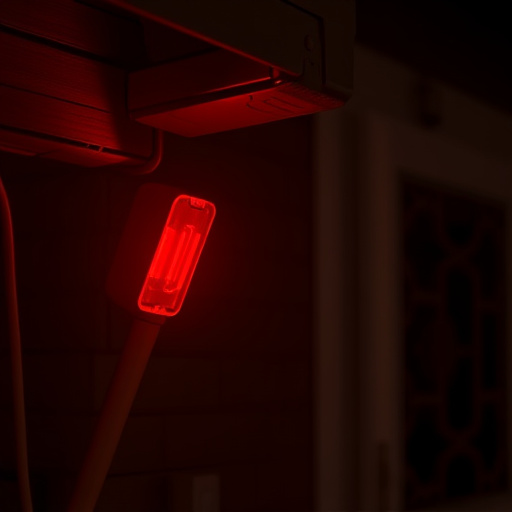 flashing red home security alert light at night