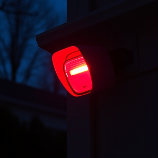 flashing red home security alert light at night