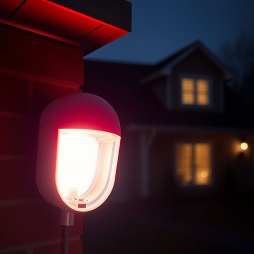 flashing red home security alert light at night