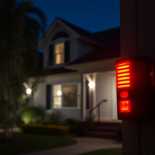 flashing red home security alert light at night