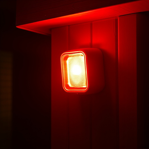 flashing red home security alert light at night