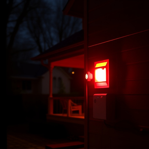 flashing red home security alert light at night