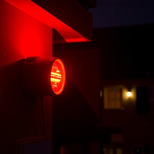 flashing red home security alert light at night