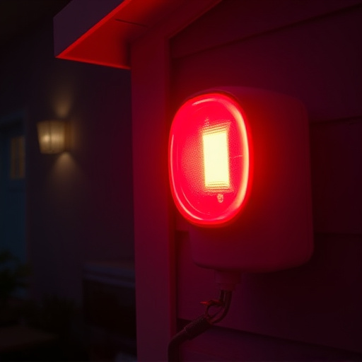 flashing red home security alert light at night