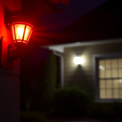 flashing red home security alert light at night