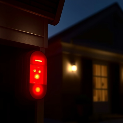 flashing red home security alert light at night