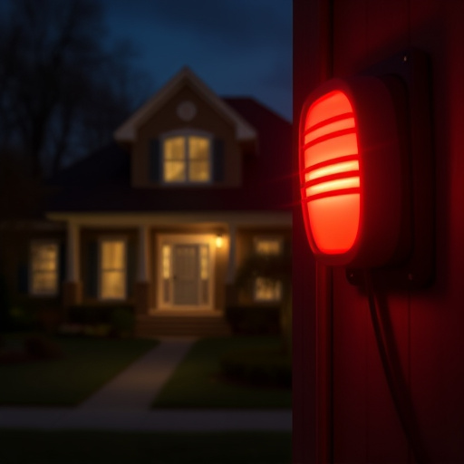 flashing red home security alert light at night