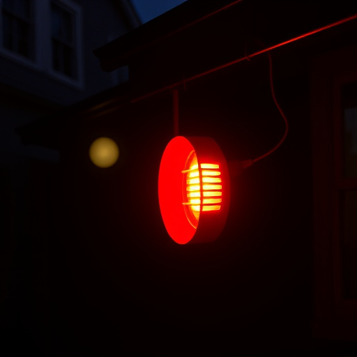 flashing red home security alert light at night