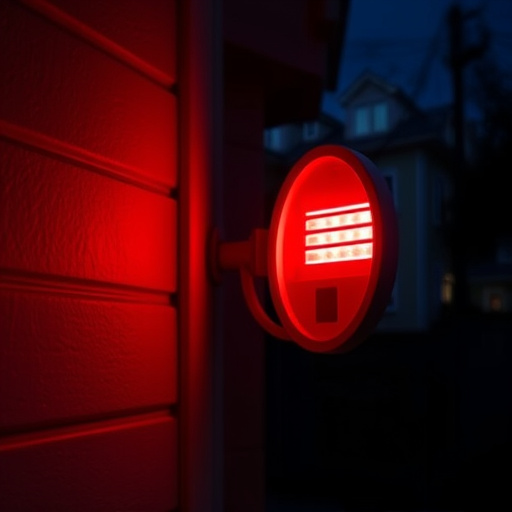 flashing red home security alert light at night