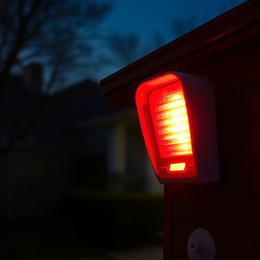 flashing red home security alert light at night