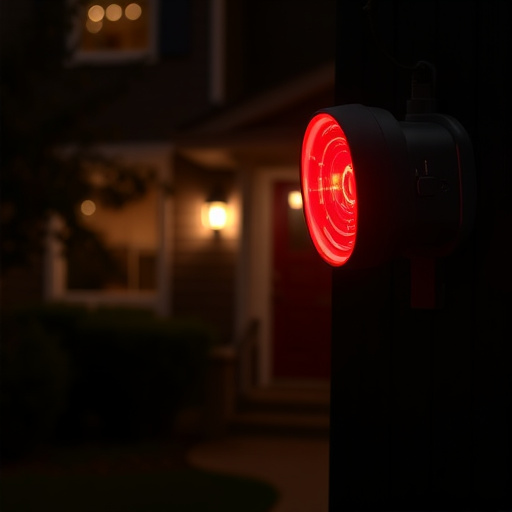 flashing red home security alert light at night