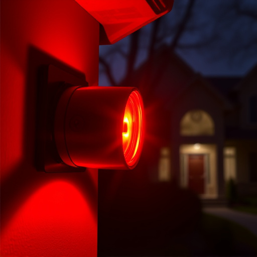 flashing red home security alert light at night