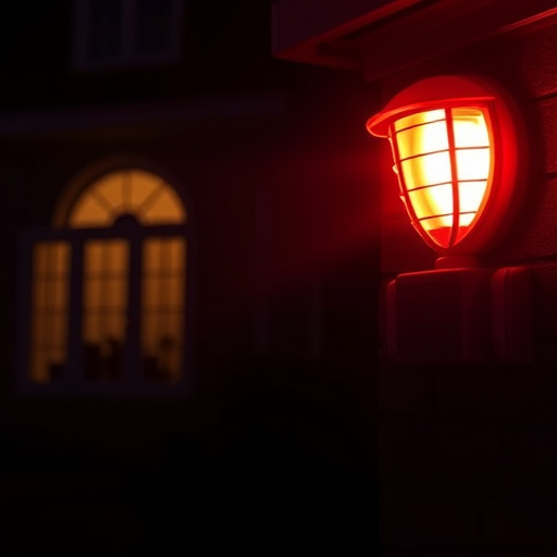 flashing red home security alert light at night
