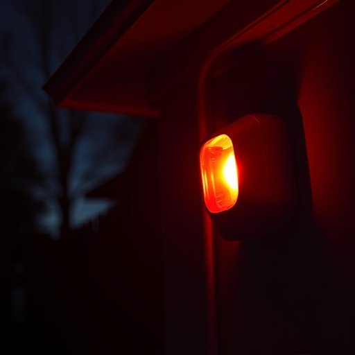flashing red home security alert light at night