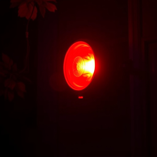 flashing red home security alert light at night