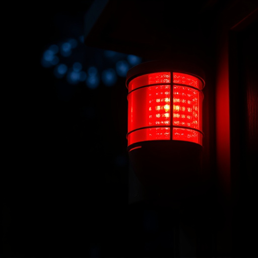 flashing red home security alert light at night