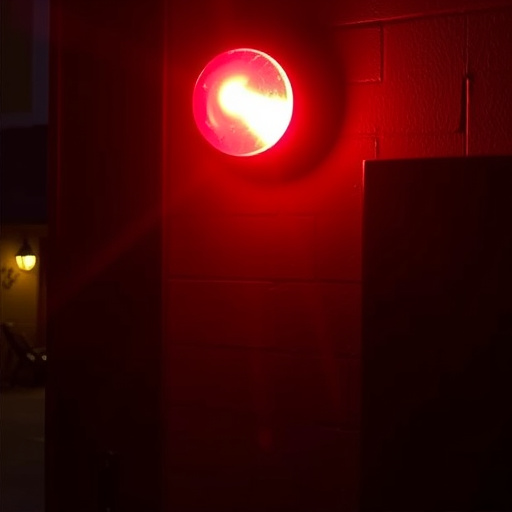 flashing red home security alert light at night