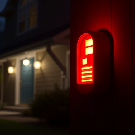 flashing red home security alert light at night