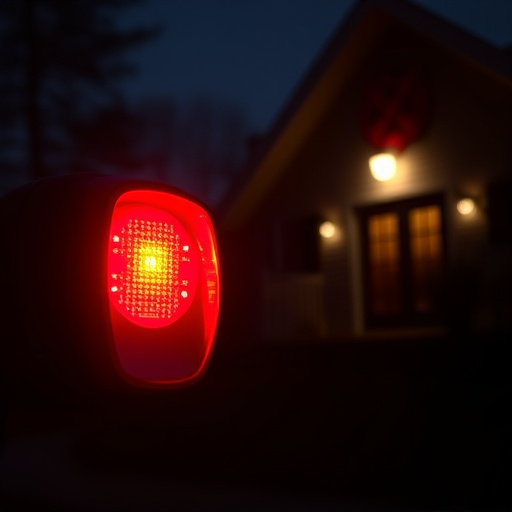 flashing red home security alert light at night