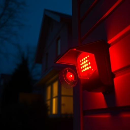 flashing red home security alert light at night