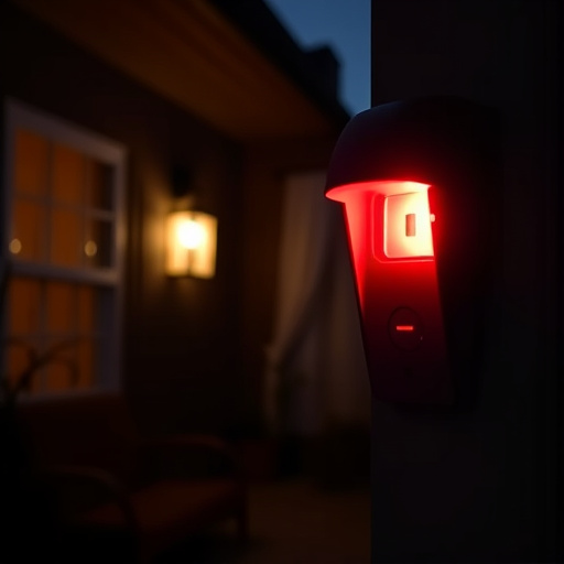 flashing red home security alert light at night